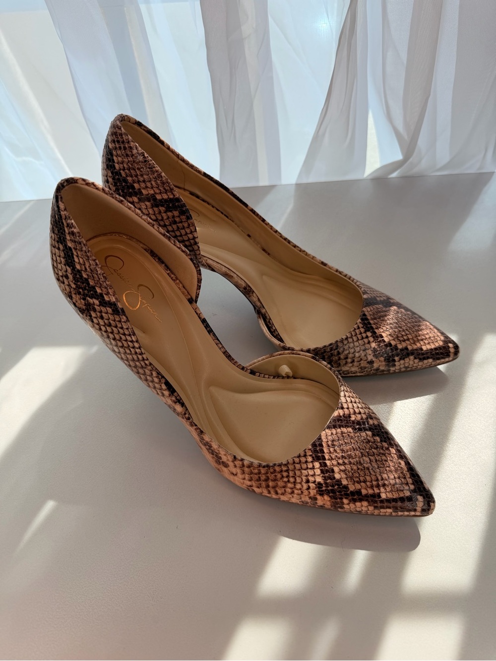 Jessica Simpson Snakeskin D'Orsay Pointed Toe Pumps Heels Faux Python